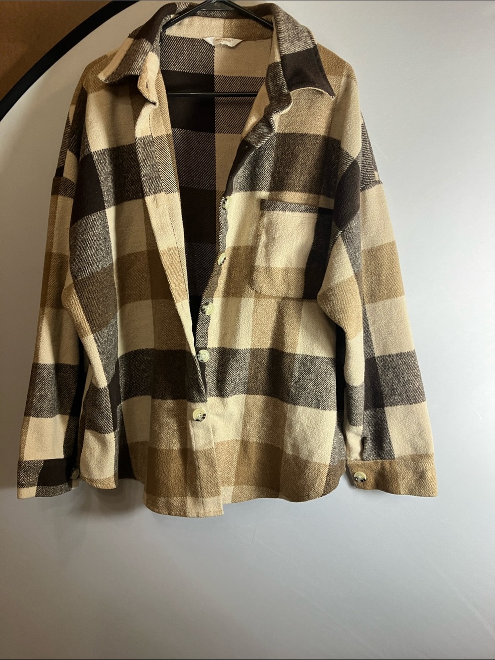 Men's Lightweight Checked Shacket Jacket in Beige and Brown